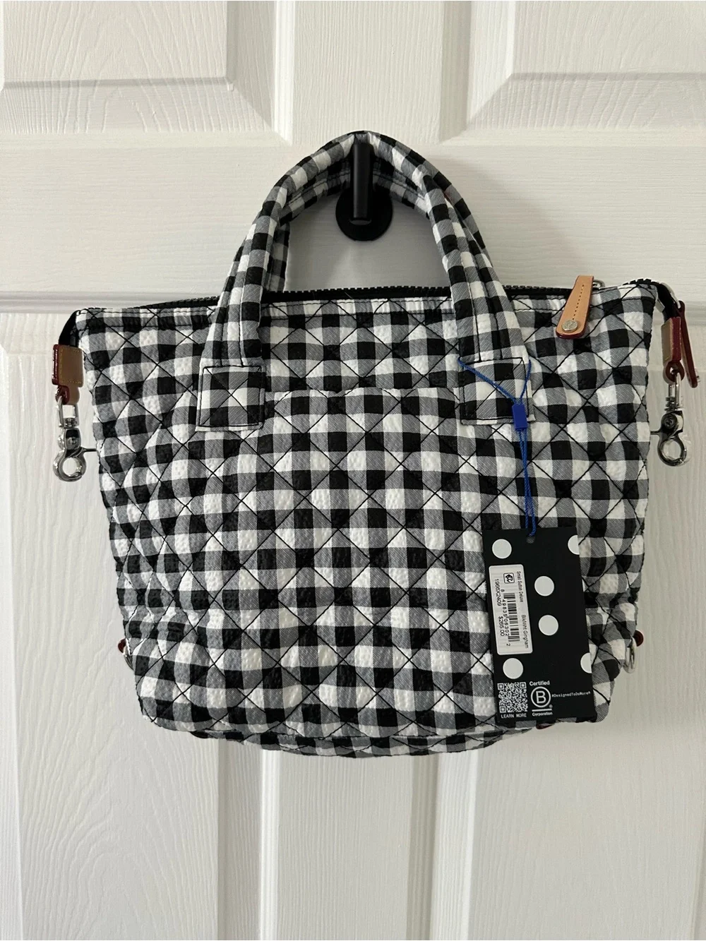 MZ Wallace Small Sutton Deluxe Black & White Quilted Gingham Tote
